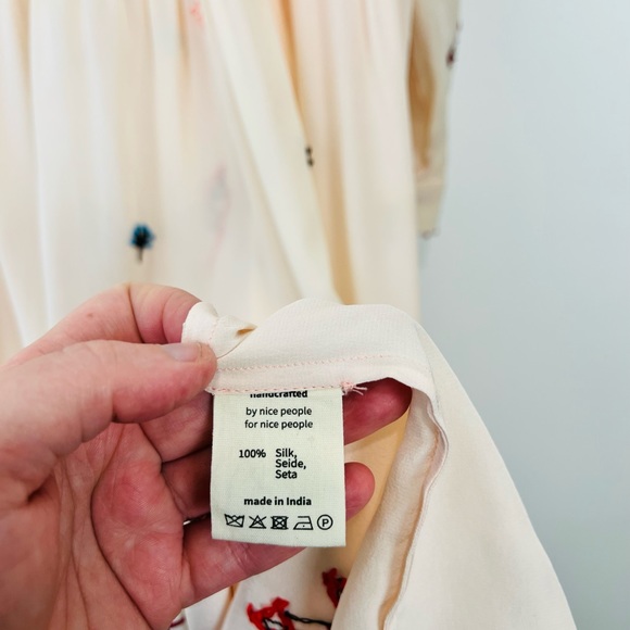 An An Londree Peach Pink Floral Embroidered Tiered 100% Silk Maxi Dress UK S - Picture 14 of 15